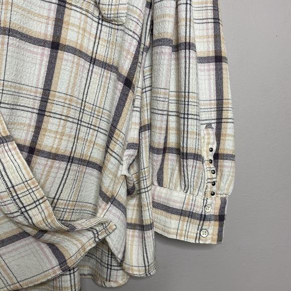 Free People We The Free Hidden Valley Button Up Shirt Beige Plaid Size L Women's - Picture 8 of 15